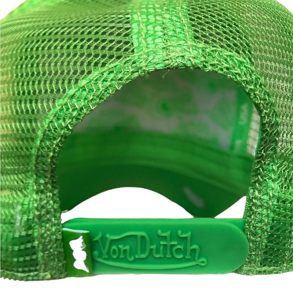 Von Dutch Green Trucker Hat Mesh Snapback Cap Y2K Streetwear Adjustable Logo